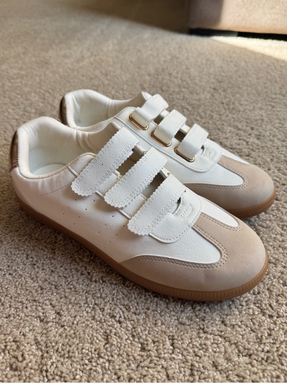 Dolce Vita White and Tan Velcro Strap Sneakers
